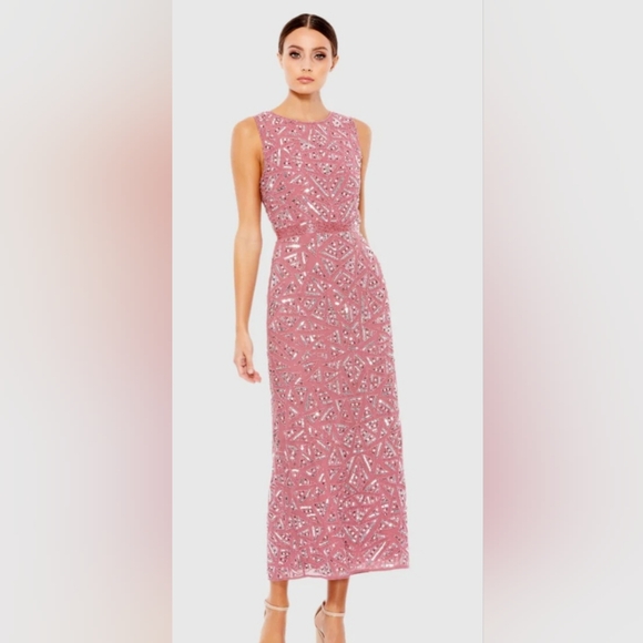 Mac Duggal Geometric Patterned Sequin Midi Dress Rosewood Sz 14 NWOT 93550 Gown